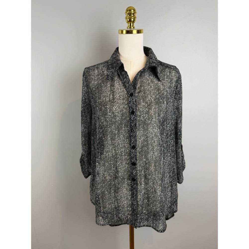Clara Sun Woo Button Up Tunic Blouse Womens Size Small Sheer Black White